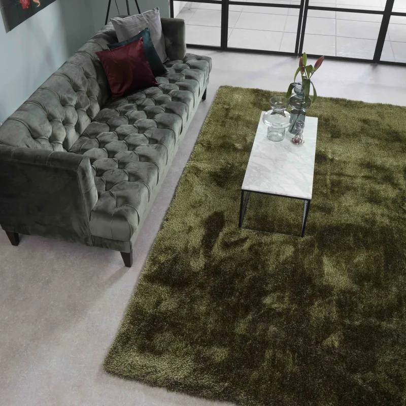Ross 55 - Hoogpolig vloerkleed in antraciet/groene kleursamenstelling