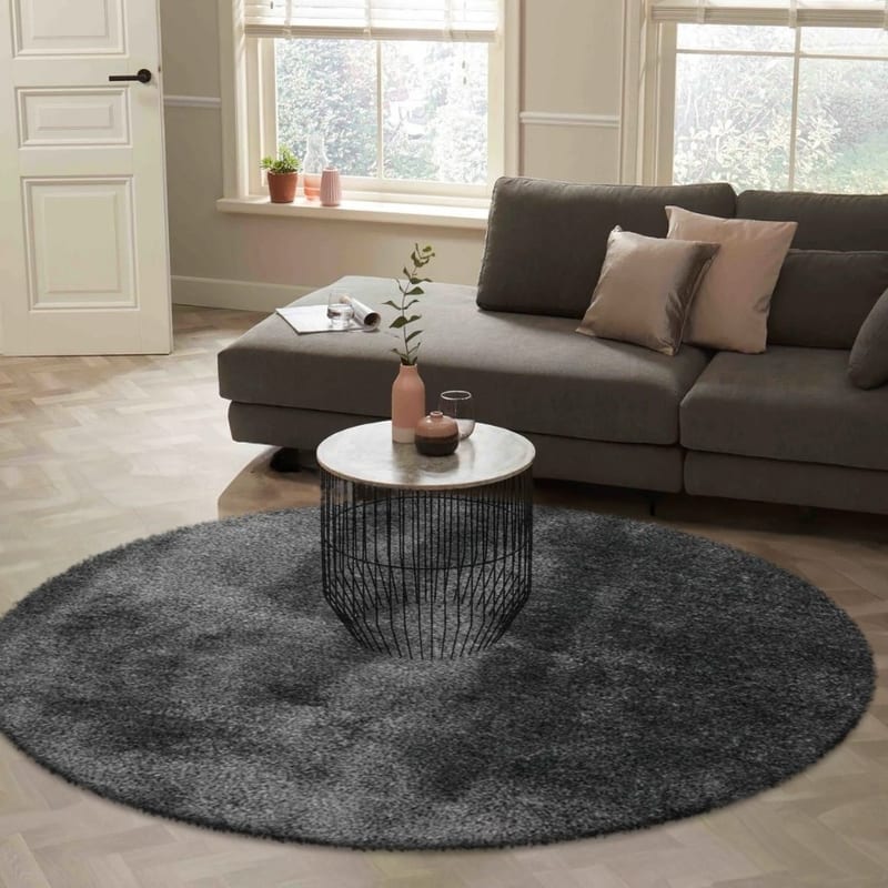 Ross 31 - Rond hoogpolig vloerkleed in lichtgrijs-blauw