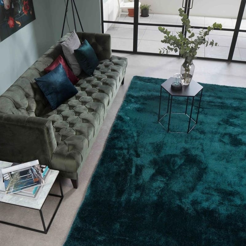 Ross 34 - Uniek hoogpolig vloerkleed in petrol kleursamenstelling