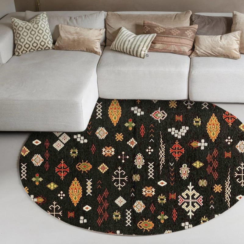 Bolivian Etis Black 25 - Rond Vloerkleed Floorpassion X Fred