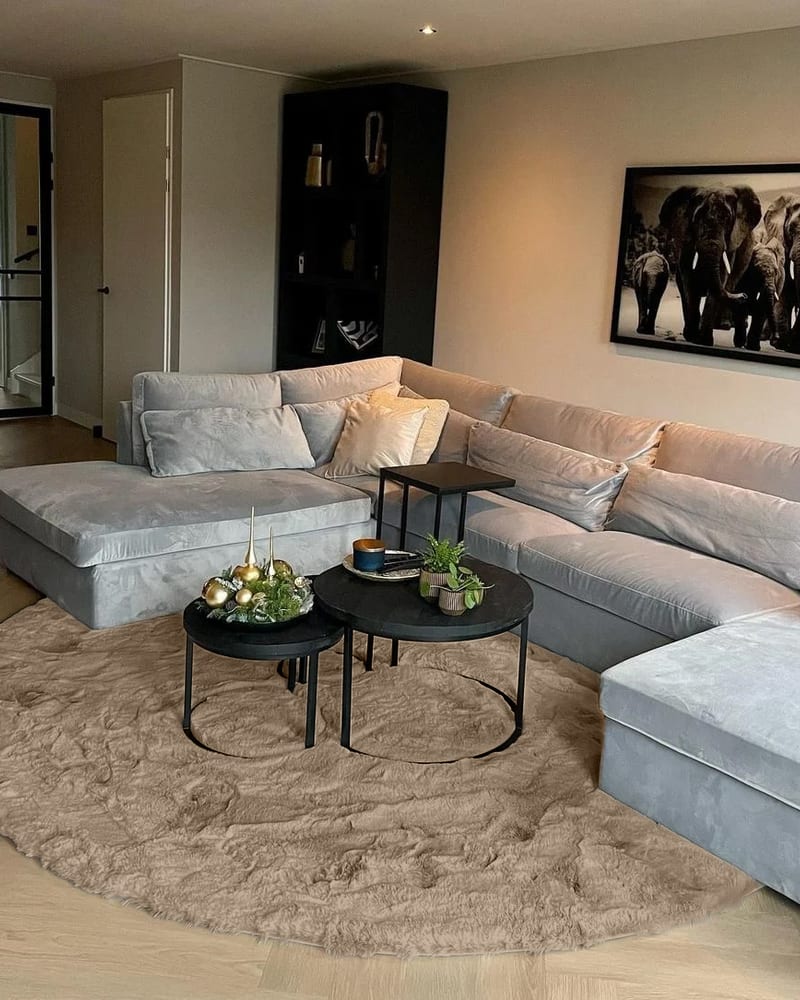 Fred van Leer Hampton Mocca 14 - Rond hoogpolig vloerkleed
