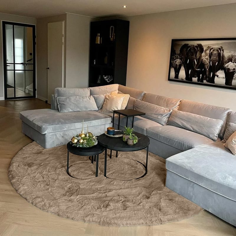 Hampton Mocca 14 - Rond hoogpolig vloerkleed