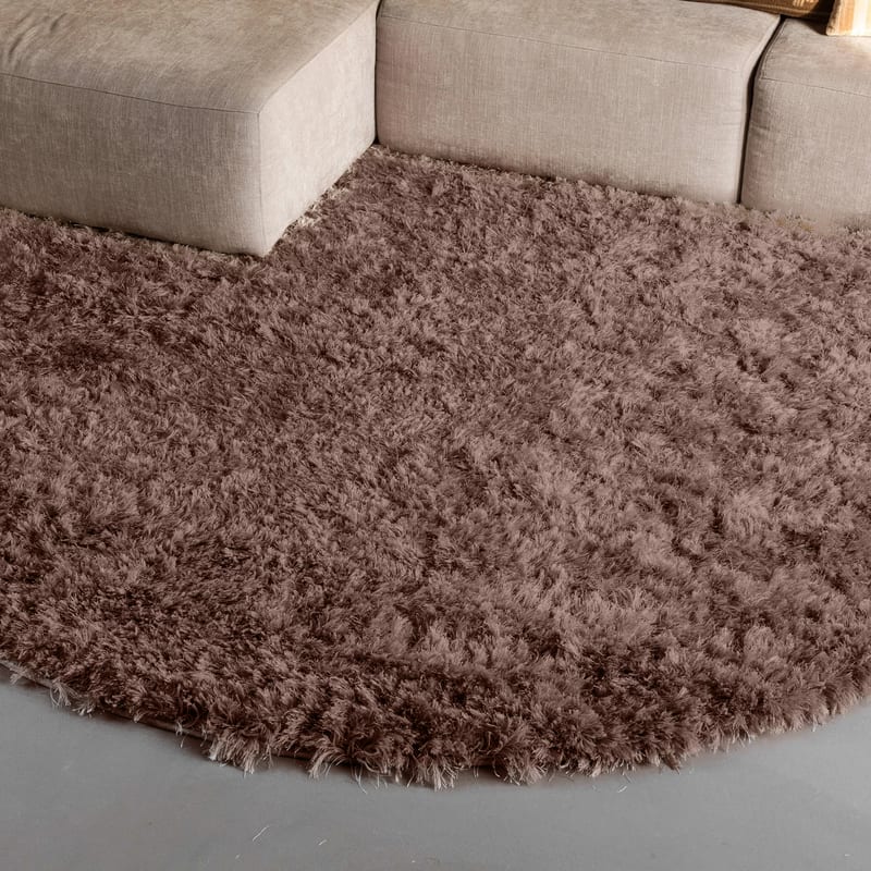 Dime 23- Rond Hoogpolig velours vloerkleed in Chocolate Grey