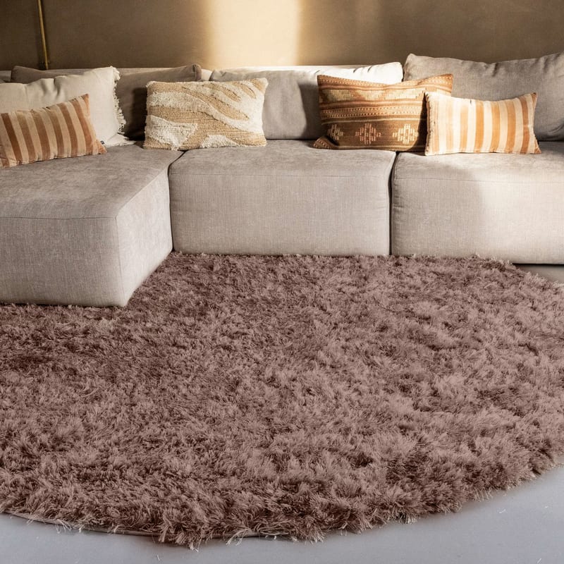 Dime 23- Rond Hoogpolig velours vloerkleed in Chocolate Grey