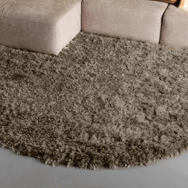 Dime 53- Rond Hoogpolig velours vloerkleed in Platinum Green Grey