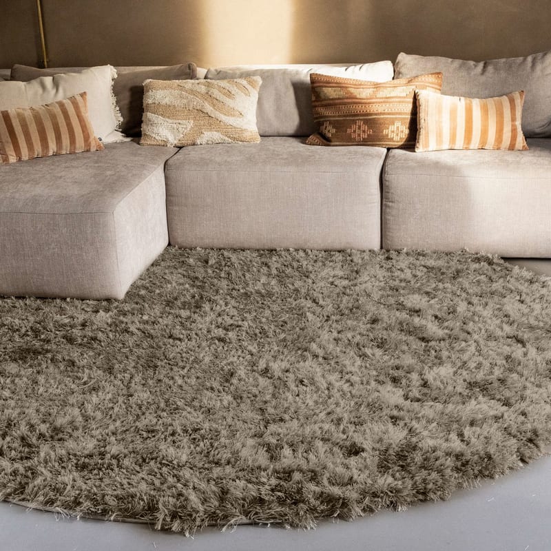 Dime 53- Rond Hoogpolig velours vloerkleed in Platinum Green Grey