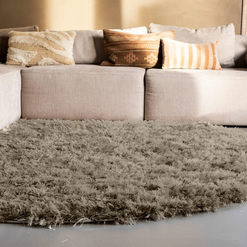 Dime 53- Rond Hoogpolig velours vloerkleed in Platinum Green Grey