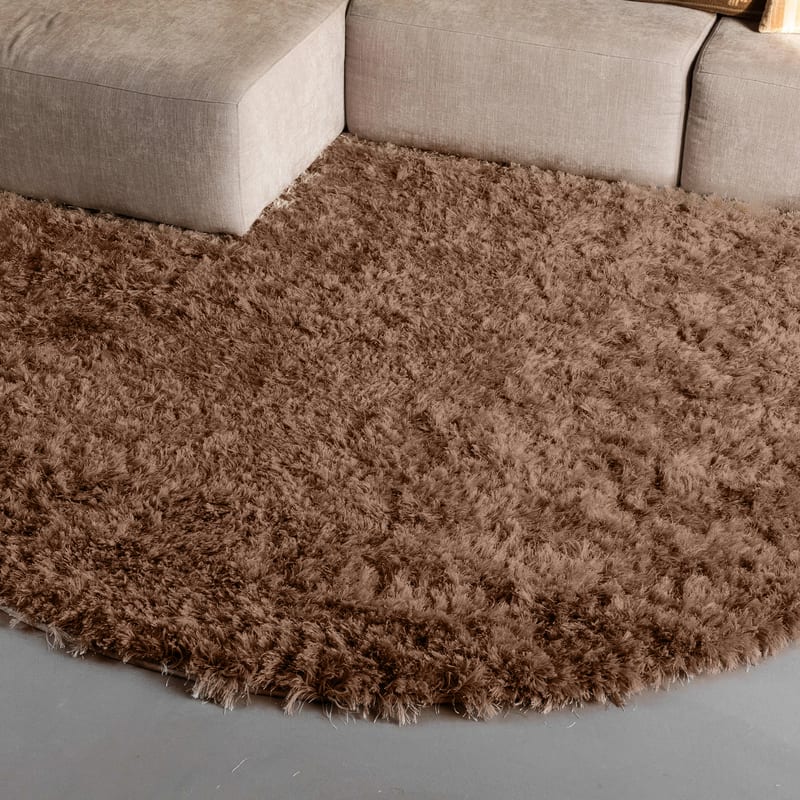 Dime 15- Rond Hoogpolig velours vloerkleed in Karamel