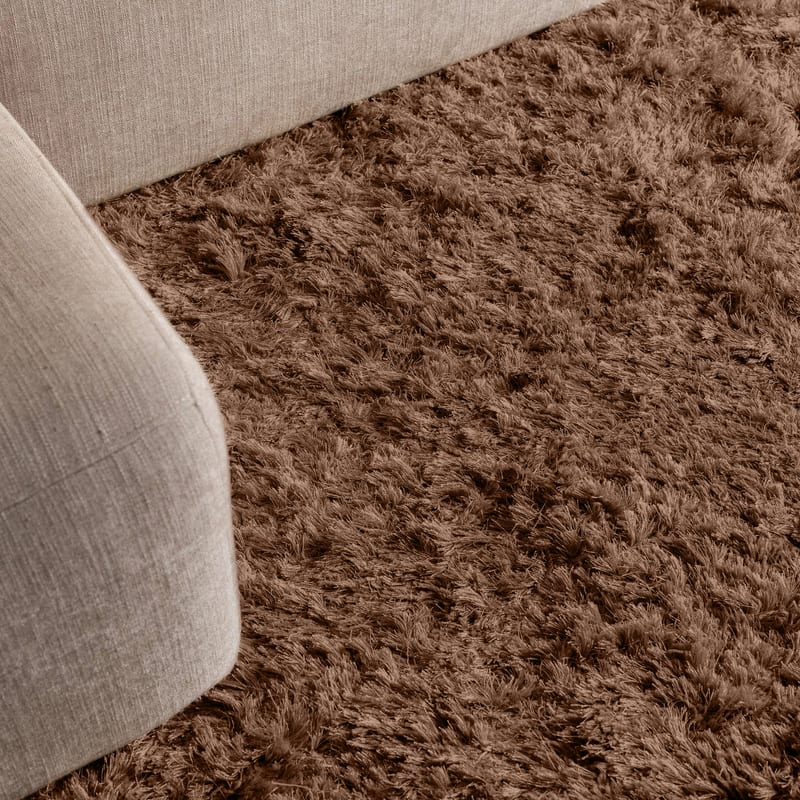 Dime 15- Rond Hoogpolig velours vloerkleed in Karamel