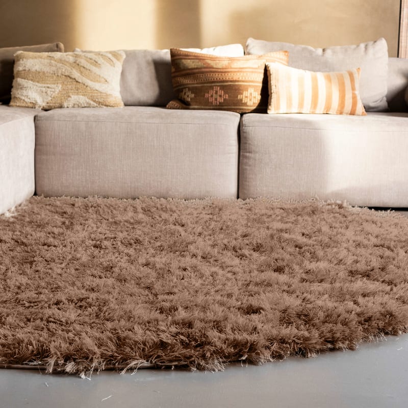 Dime 15- Rond Hoogpolig velours vloerkleed in Karamel
