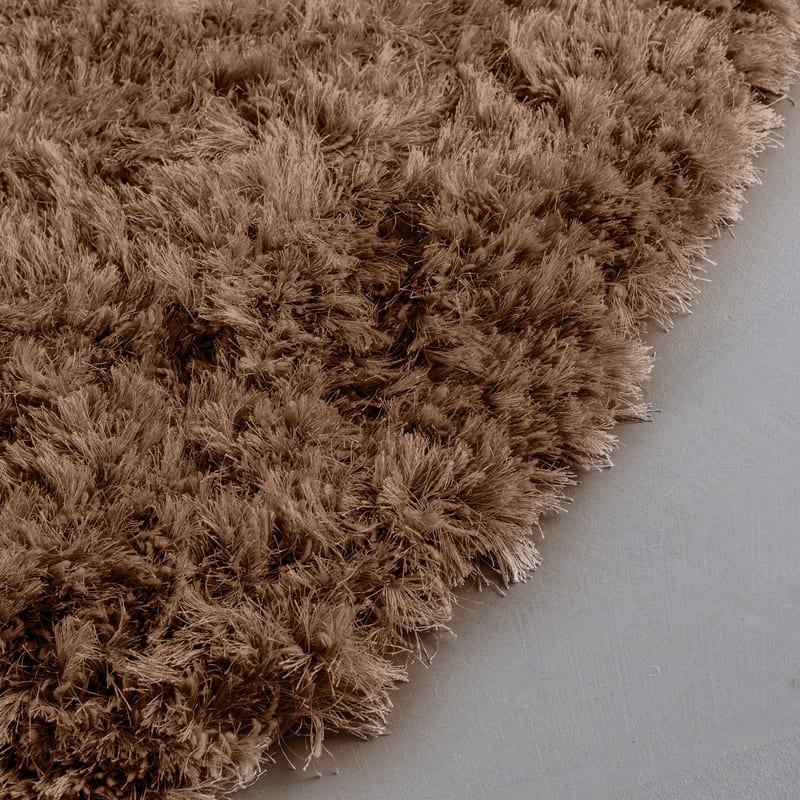 Dime 15- Rond Hoogpolig velours vloerkleed in Karamel