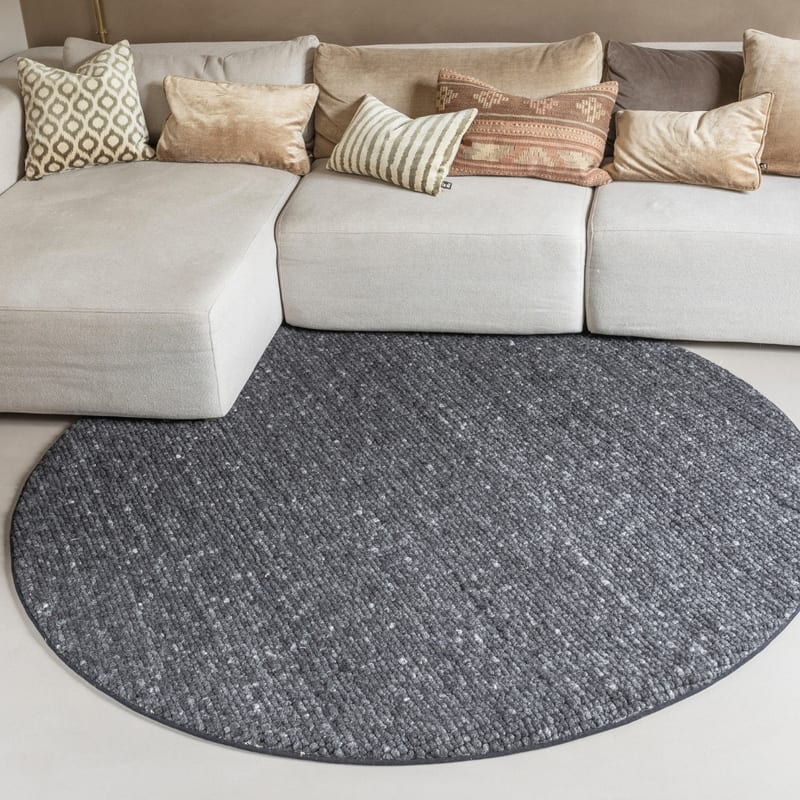 Beach Life 24 - Rond Wollen vloerkleed in Antraciet kleurstelling
