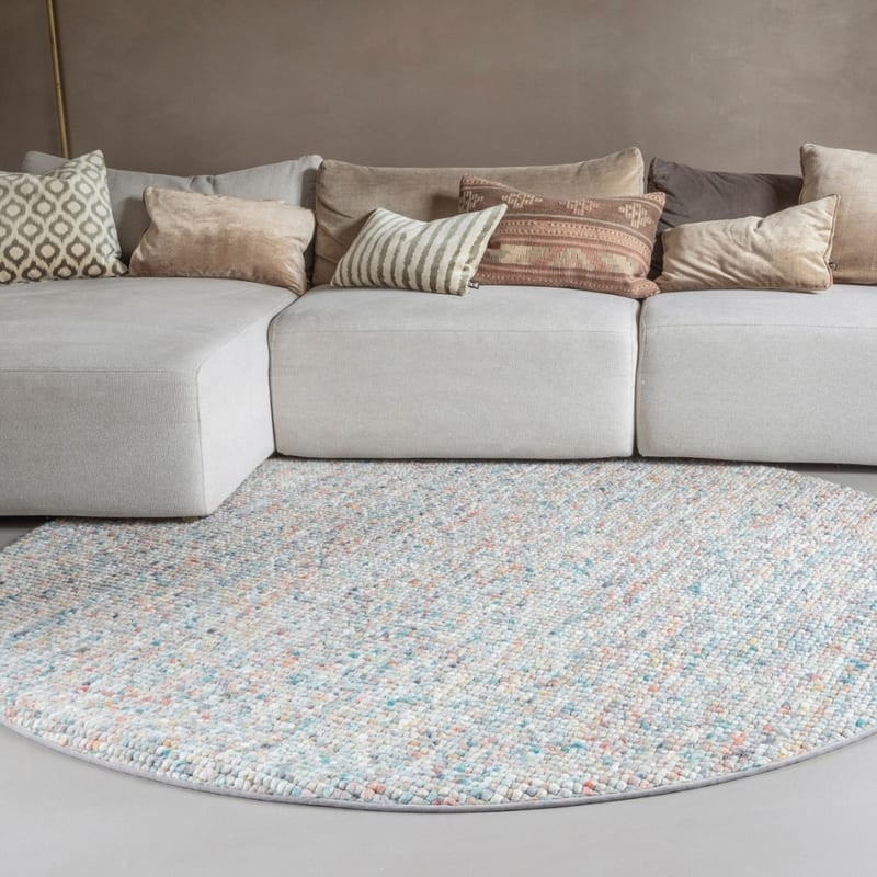 Beach Life 95 - Rond Wollen vloerkleed in Grijs/Multi kleurstelling