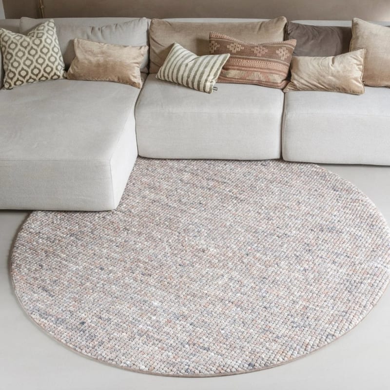 Beach Life 93 - Rond Wollen vloerkleed in Beige/ soft pink