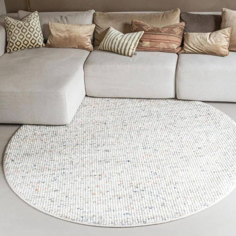 Beach Life 20 - Rond Wollen vloerkleed in Wit-Marmeren kleurstelling