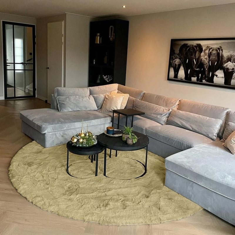 Hampton Sage Green 53 - Rond hoogpolig vloerkleed 