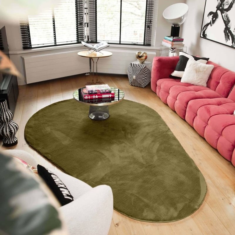 Mystic Drops 54 -  Modern Druppelvormig Hoogpolig vloerkleed in Olive Green