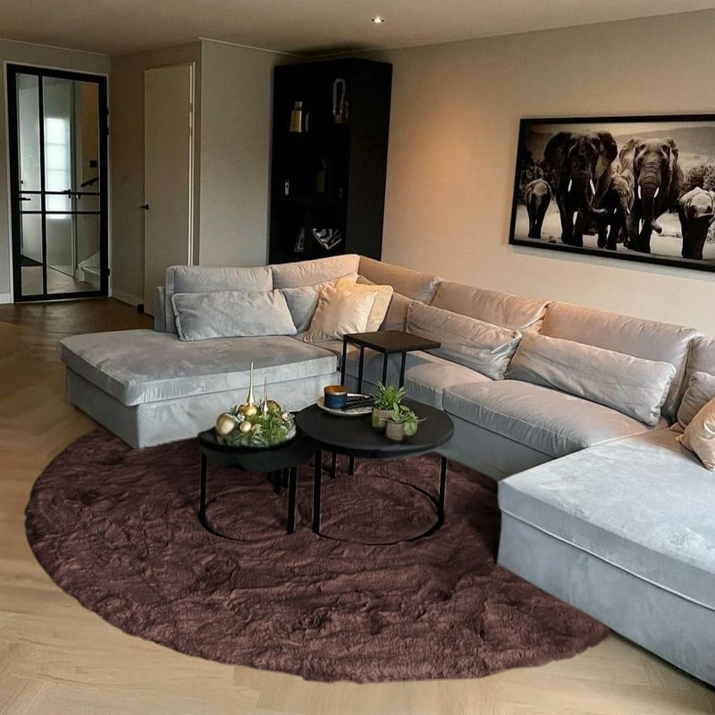 Hampton Espressobruin 18 - Rond hoogpolig vloerkleed
