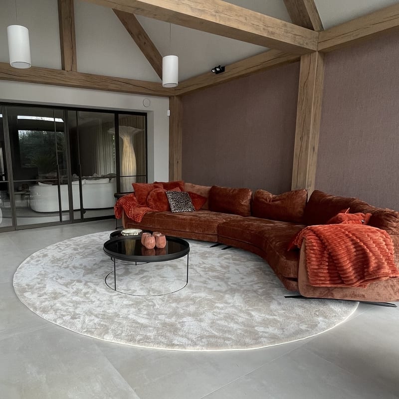 Sandro 11 - Rond hoogpolig vloerkleed in Ivory White