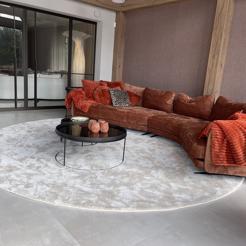 Sandro 11 - Rond hoogpolig vloerkleed in Ivory White