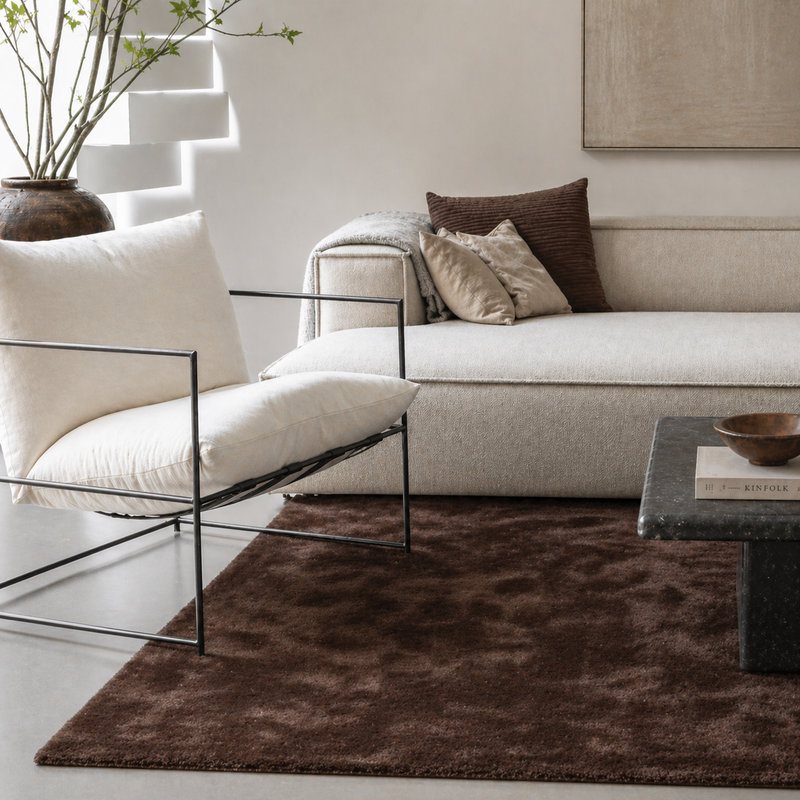 Sandro 18 - Hoogpolig vloerkleed in Chocolate Brown