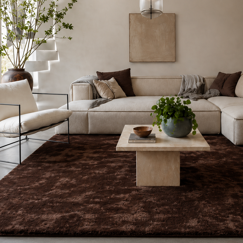 Sandro 18 - Hoogpolig vloerkleed in Chocolate Brown