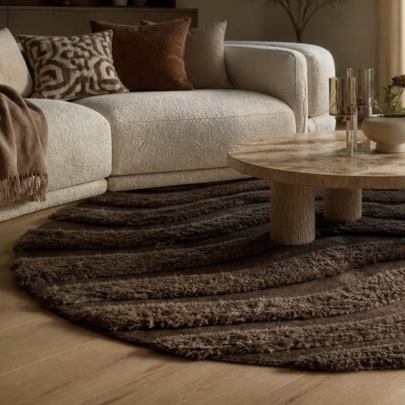 Brera 18 - Rond carved vloerkleed met patroon in bruin