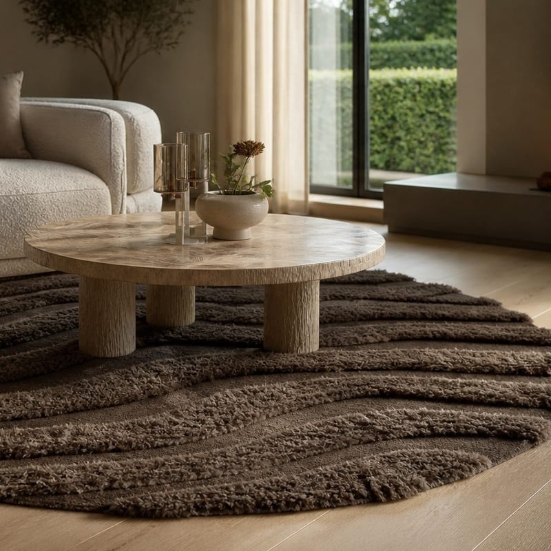 Brera 18 - Rond carved vloerkleed met patroon in bruin