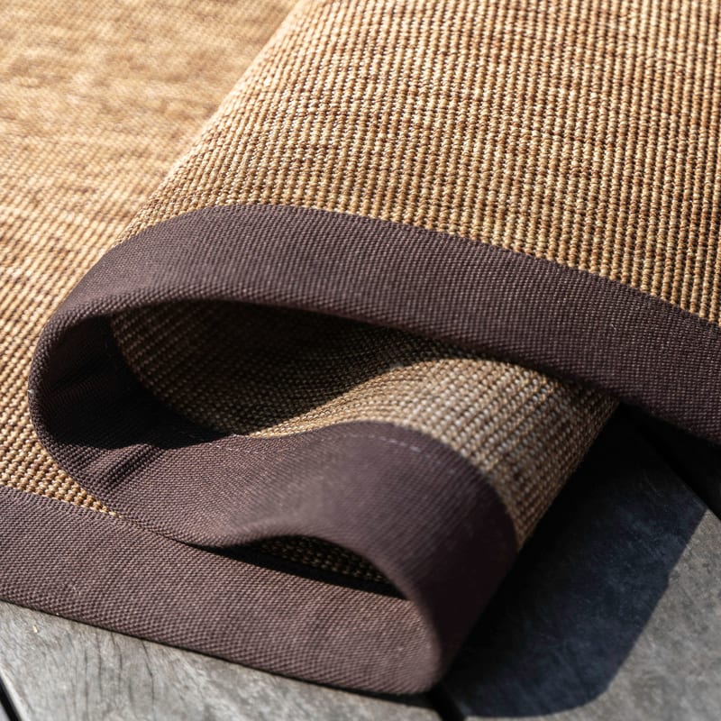 Sisal Outdoor 18 - Sisal ellips vloerkleed voor buiten in donkerbruin met bruine band
