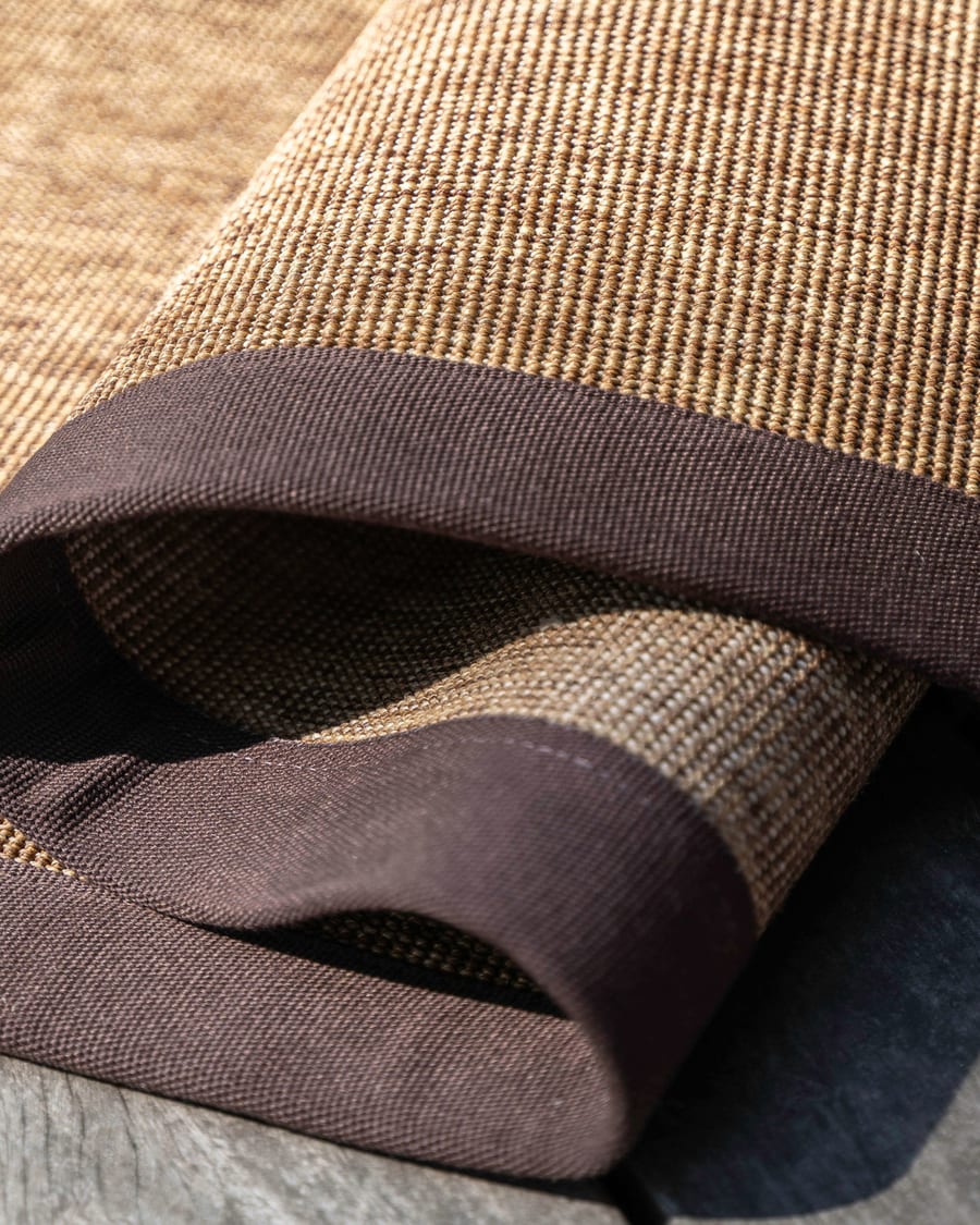Sisal Outdoor 18 - Sisal ellips vloerkleed voor buiten in donkerbruin met bruine band
