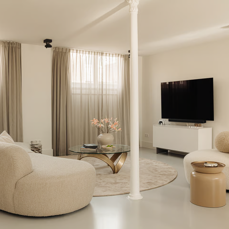 Frisco 12 - Rond effen vloerkleed in beige/zand