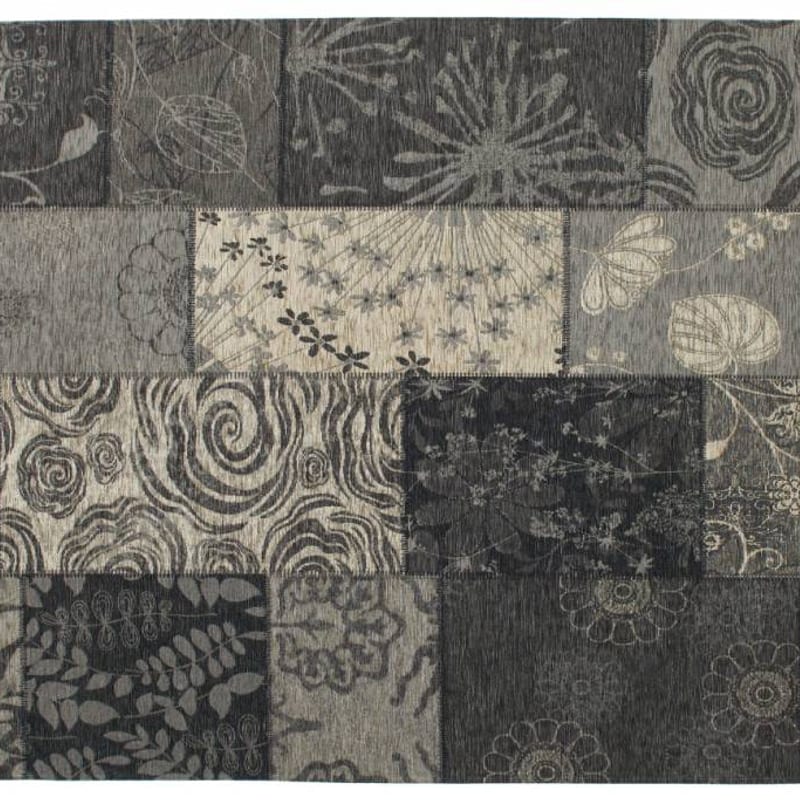 Chatel 24 - Patchwork vloerkleed met prachtig bloemenpatroon in het zwart